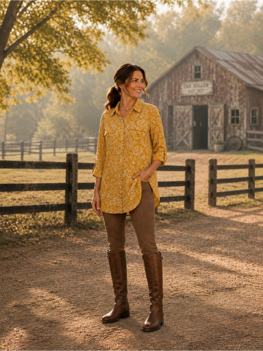 Kim Rogers Mustard Paisley Button-Front Tunic
